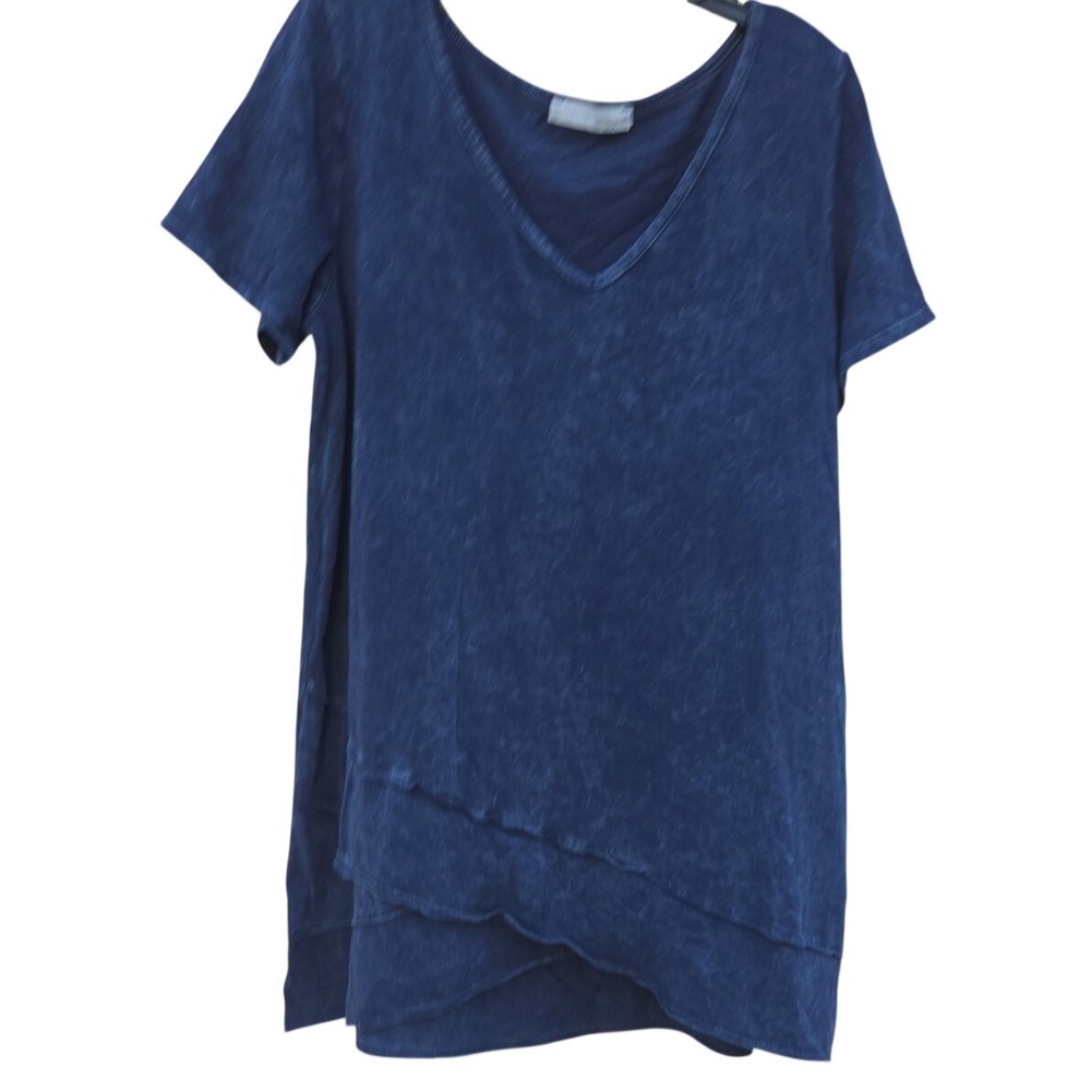 Chatoyant V-Neck T-Shirt Tunic Blue Medium Boho Earthy Ecocore Cotton Medium